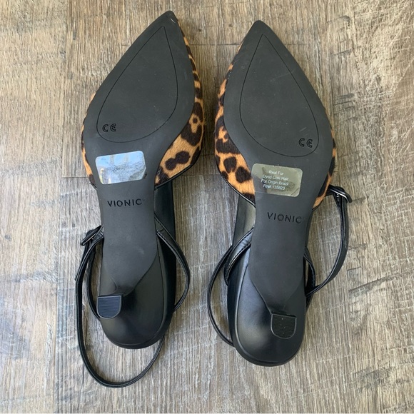 Vionic Jacynda Leopard Calf Hair Pointed Toe Kitten Heel - Picture 8 of 12